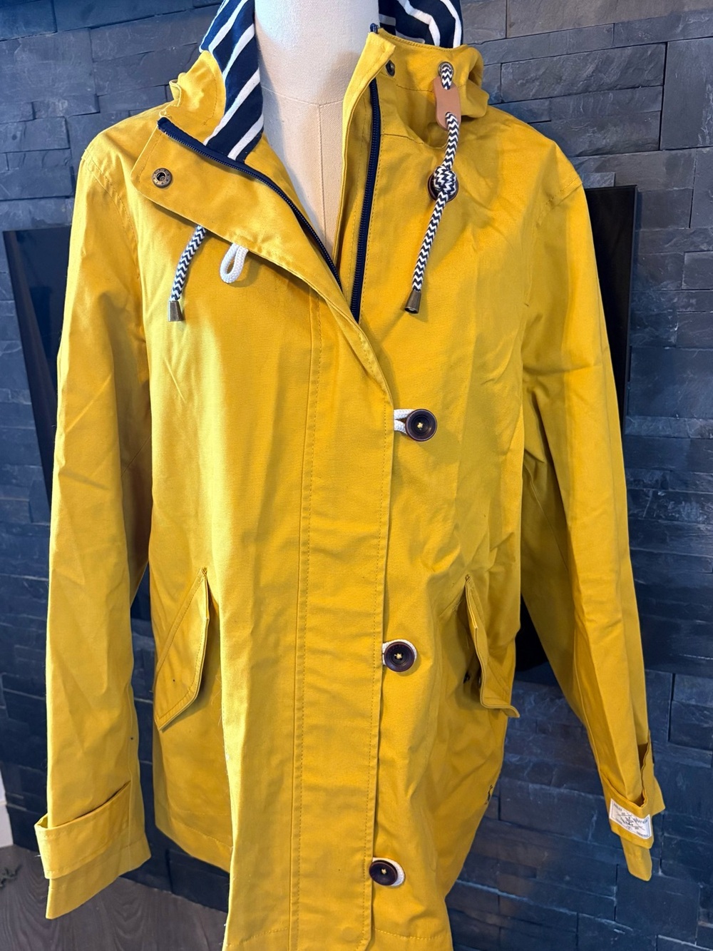 Joules Yellow Hooded Trench Coat with Nautical Trim